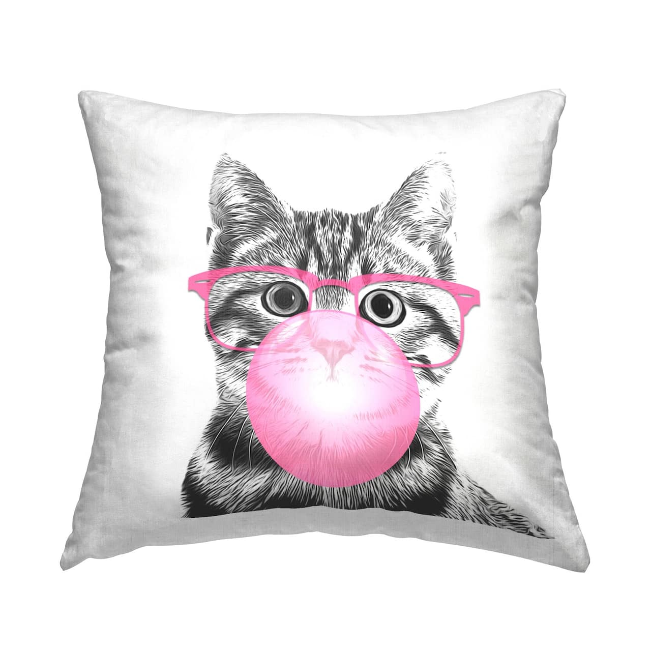 Stupell Industries Tabby Cat Bubble Gum Pink Glasses Pet Throw Pillow, 18" x 18"